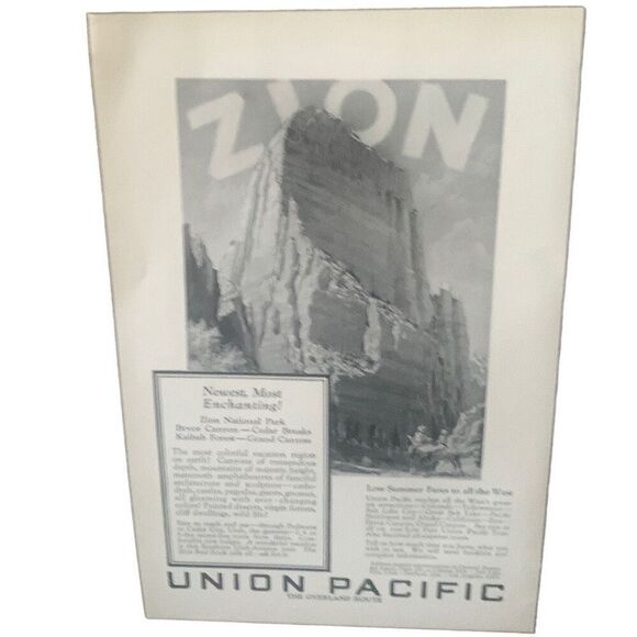 Vintage 1927 Union Pacific Rail Zion National Park Ad Advertisement - Picture 1 of 4